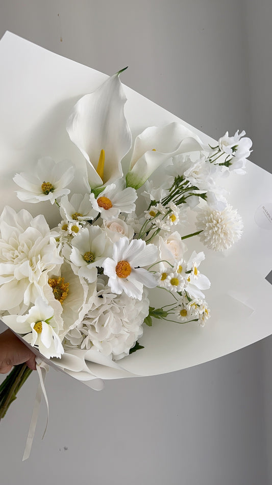 All White Silk Bouquet
